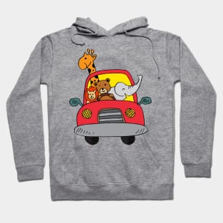 Cute animals in car on road. Hoodie